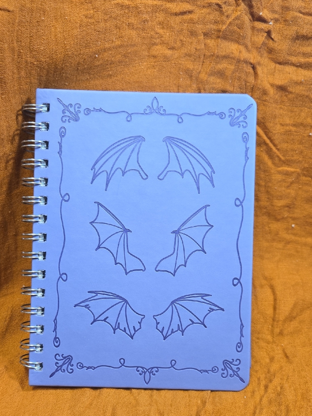 NWT! Lavender Spiral Notebook with Bat Wing Doodles 200 Pages 7x8